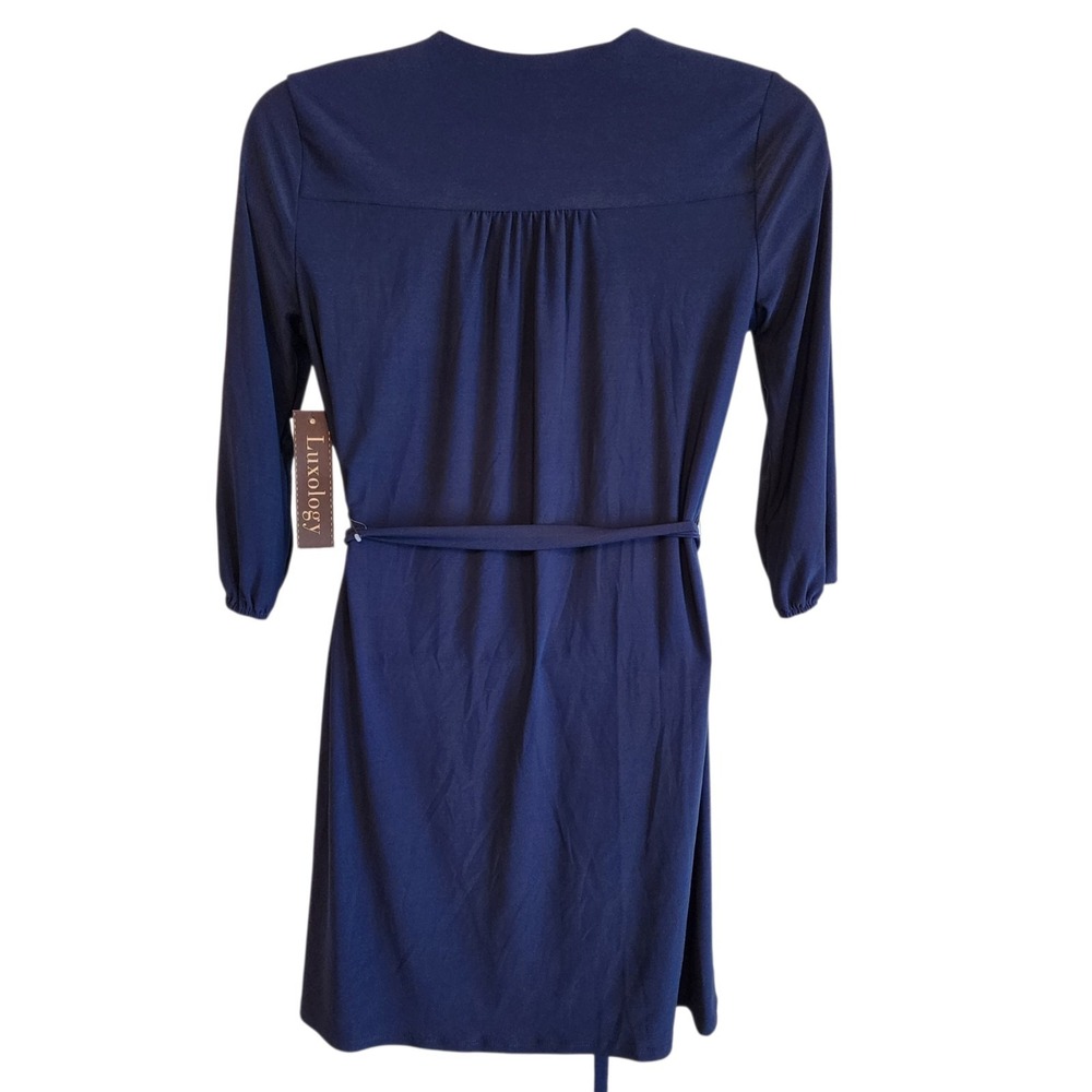 Luxology Navy Blue Lace Up Dress Womens Size 6 NWT Belted Free Ship - Picture 6 of 13